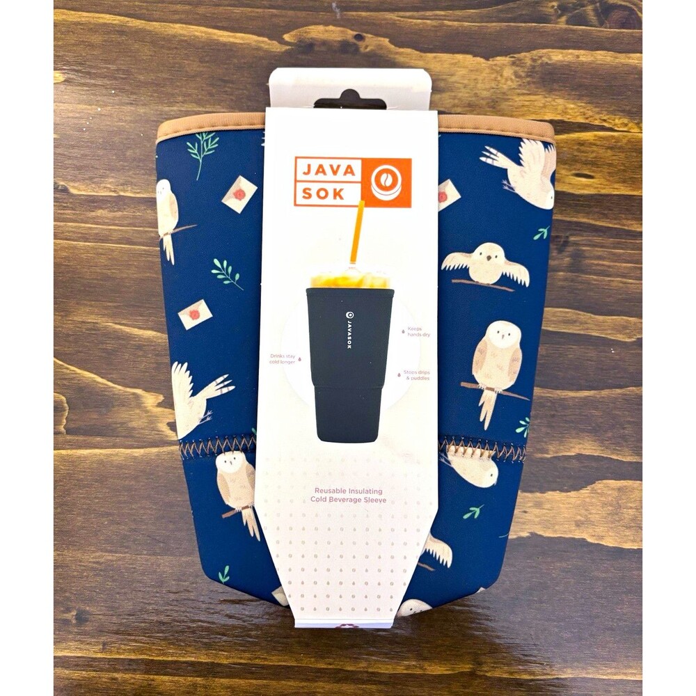 JavaSok 2XL Owl Print Insulated Cold Cup Sleeve Carrier NWT 44-48 oz